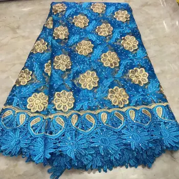 

BLUIE Color African Swiss Voile Lace High Quality African Guipure Lace Fabric With Stones Embroidered Lace Fabric For Party