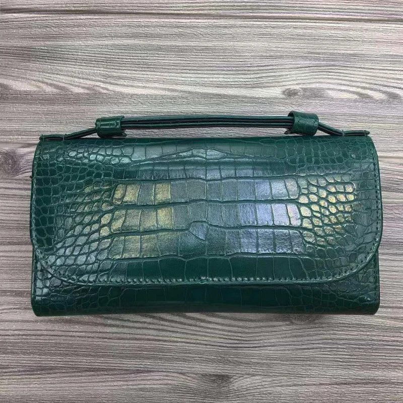 Crocodile Green Черный клатч со змеиным узором, Женская роскошная дизайнерская сумка Bradn через плечо, сумки из змеиной кожи, женская сумка-тоут, ручная сумка - Цвет: Crocodile Green