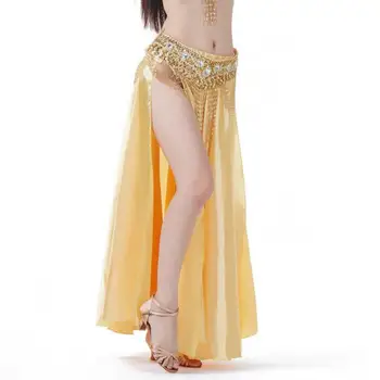 

Jazz Double slit color satin skirt Belly dance big swing skirt Dance skirt Belly dance stage performance skirt color Shiny skirt