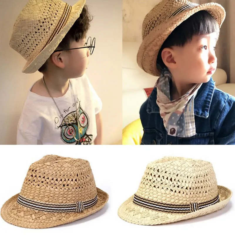 Высокое качество, простая модная детская соломенная шляпа ручной работы, винтажная Кепка с широкими полями, летняя пляжная Солнцезащитная шляпа для мальчиков и девочек