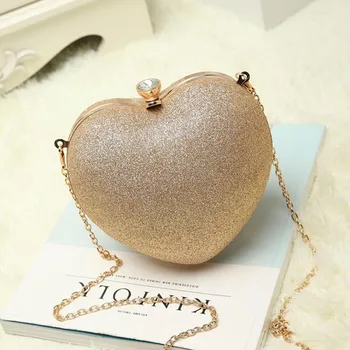 

Golden Women Party Clutches Evening Bags Wedding Bag Luxury Glitter Bag Chain Shoulder Bag Heart Designer Bag Luxury Handbags