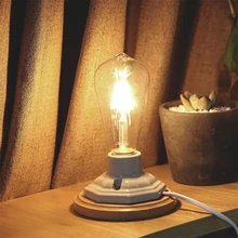 Деревянная база, Винтажная настольная лампа для спальни, офиса, комнаты с регулируемой яркостью, настольная лампа, лампа E27, Edison, Настольный светильник, светильники