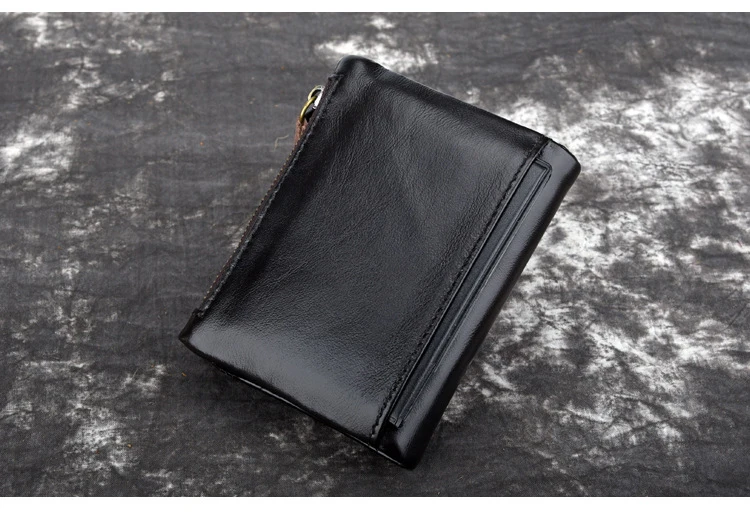 MAHEU RFID Leather Short Purse 2 Folds Double Zipper Short Wallet Men Women Multifunction Leather Purse Wallet Small Male Female