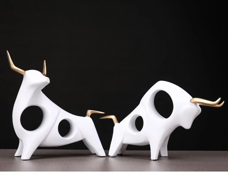 1 Pair 3D Bull Statue Home Decor Figurine Animal Abstract Sculpture Modern Room Table Decoration Art Decorative Resin Statues (4)
