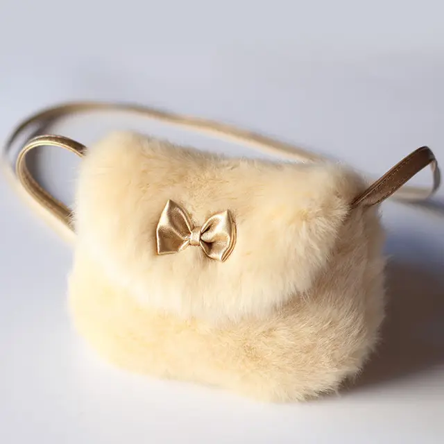 Children Student Baby Girl Bags Warmly Cross Body Mini Purse Bowknot Artificial Fur Bag Kids Birthday Gifts 2