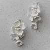 Ins Porcelain Flower Wedding Earrings Bridal Jewelry Gold Silver Color Handmade Women Drop Earring 4