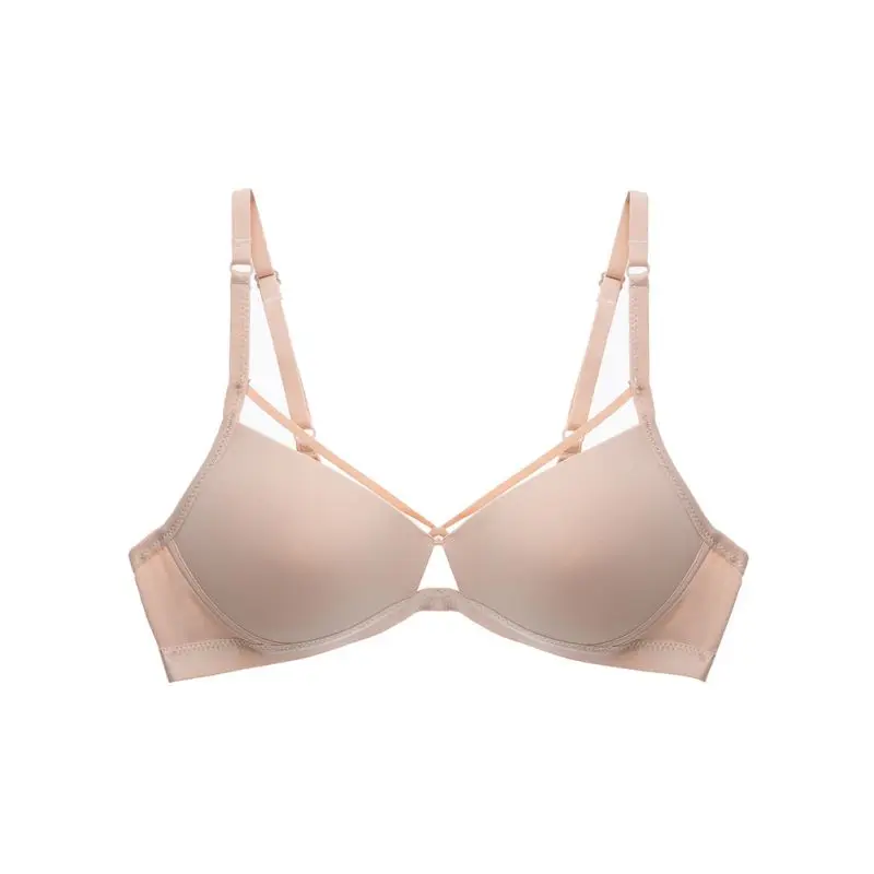 Женский черный бюстгальтер удобное дамское сексуальное нижнее белье трусики танга без косточек - Цвет: Телесный