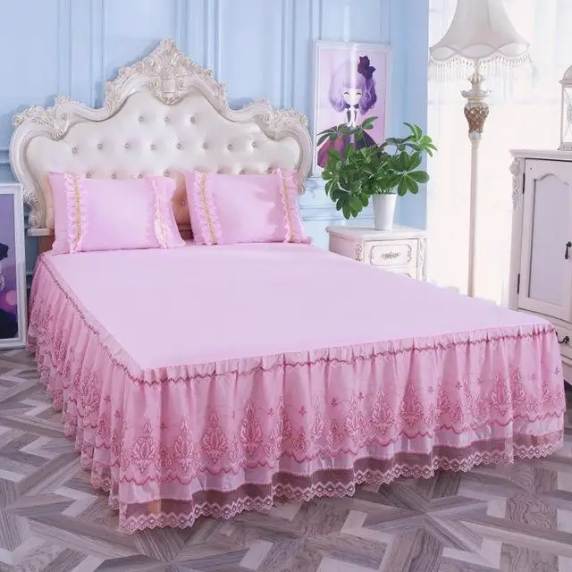 -LD-1805-1 46 Романтический Bloom с рисунком; Прочная обувь Цвет кроватный подзор Non-slip пыли рюшами queen Размеры покрывало юбка#/L - Цвет: -LD-1805-1