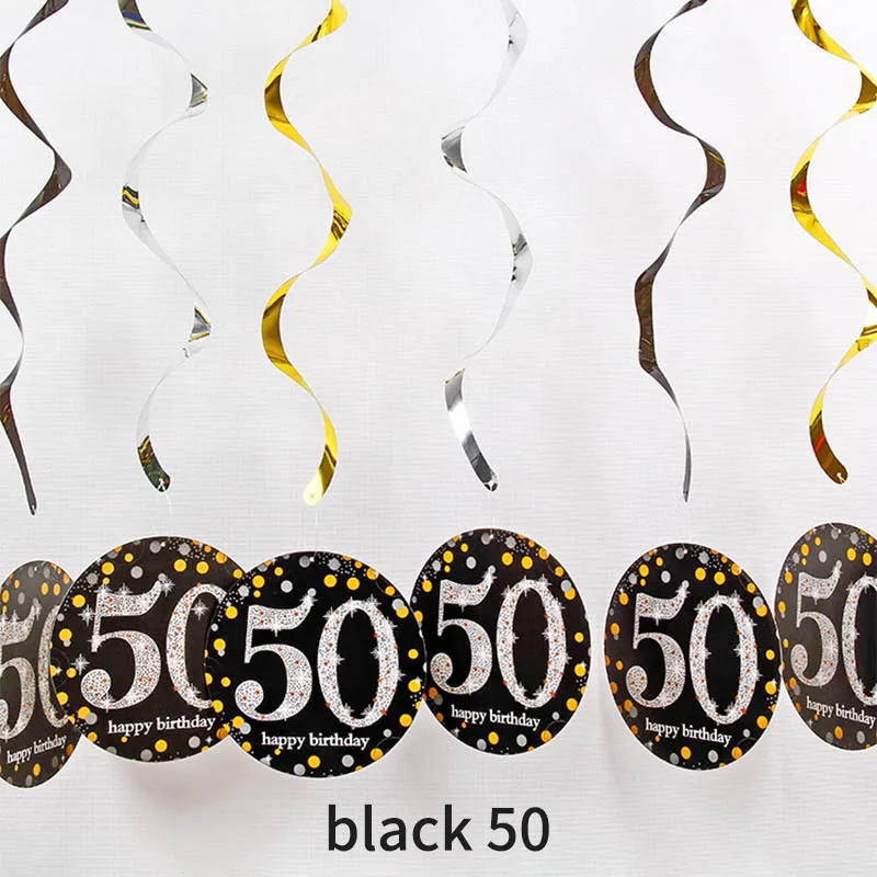 black 50 Многофункциональный спиральный подвесной фон 18 21 30 40 50 60 70 лет на день рождения, Декор, спиральный подвесной орнамент - Цвет: black 50