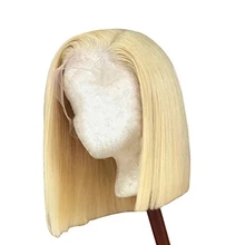 13*4 парики из натуральных волос на кружеве#613 блонд короткие 613 боб бразильские волосы Remy прямые парики на кружеве предварительно сорванные средней части гуаньуволосы