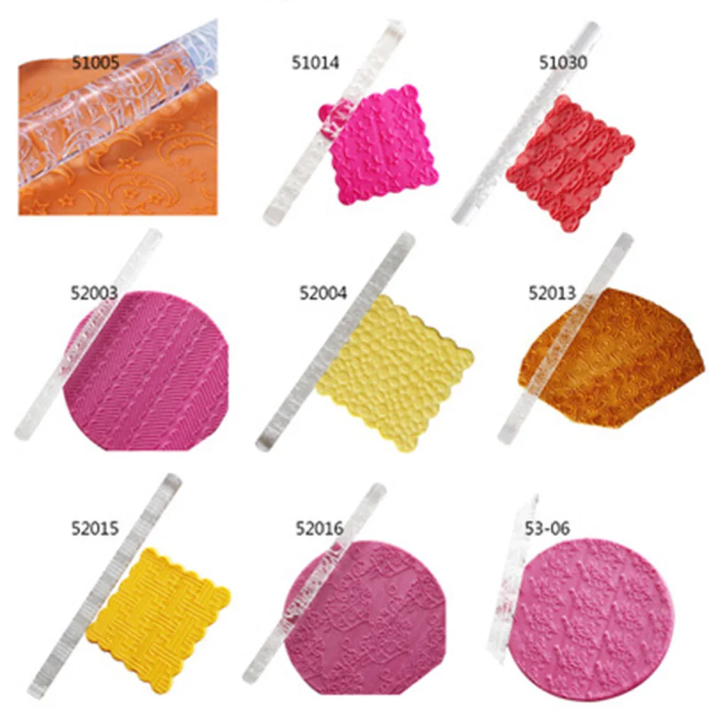 

1PC Acrylic Printing Mold Stick Rolling Pin Designed Fondant Cake Impression Pastry Roller Embossing Baking Tools Fondant Tools
