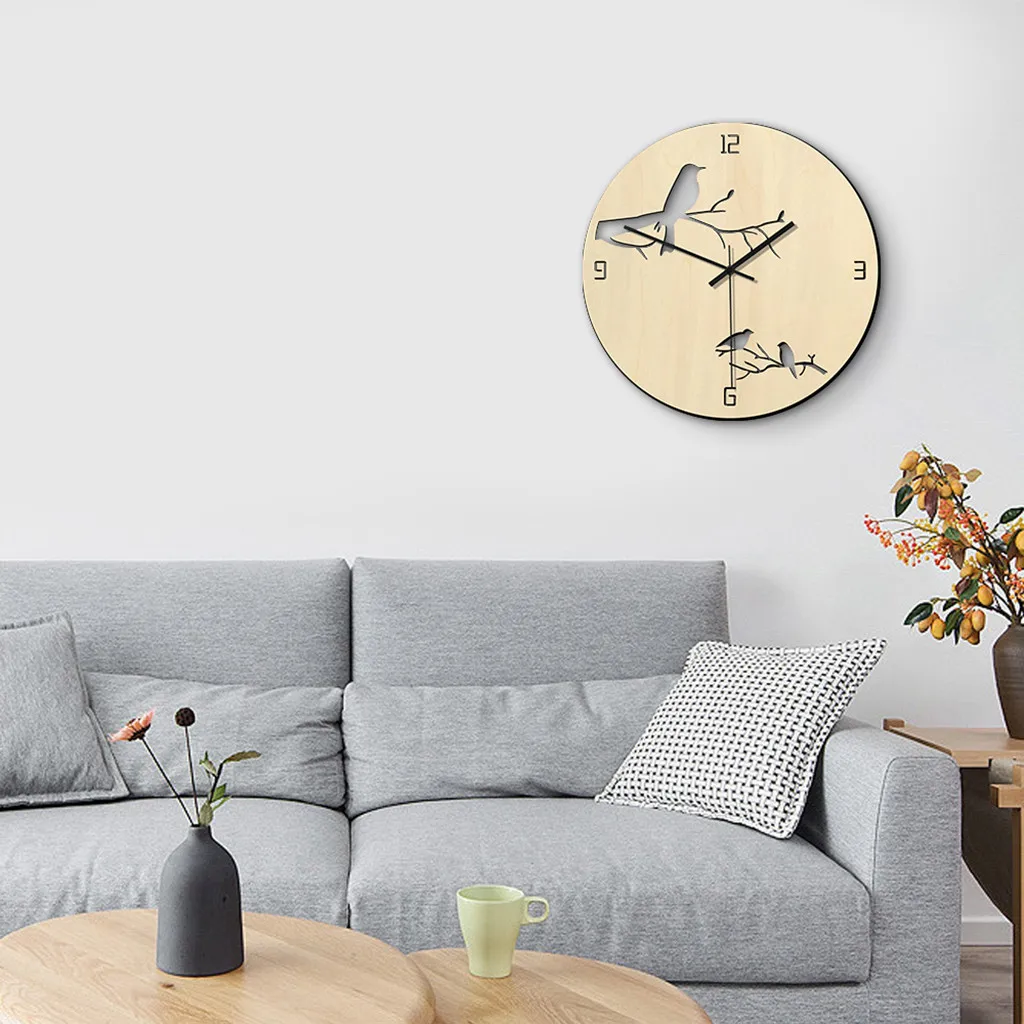 Деревянные Большие DIY настенные часы птица и ветка полые бесшумные цифровые часы 3D настенные часы для дома персонализированные цифровые настенные часы