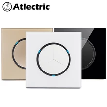 Atlectric 1/2/3/4 Gang 1/2Way Light Switch Button Light Blocker Tempered Glass Panel Wall Switch Lamp Light LED Indicator