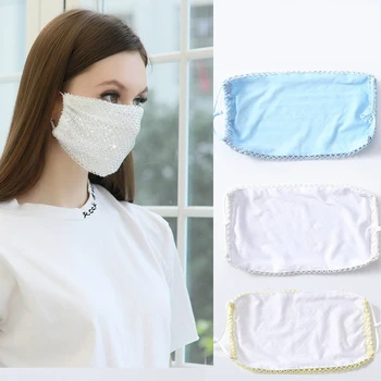 

Fashion Thin Diamond Hollow Mask Personalized Face Mask with Jewelry Bling Rhinestone Washable Breathable Party Mask Pink Blue