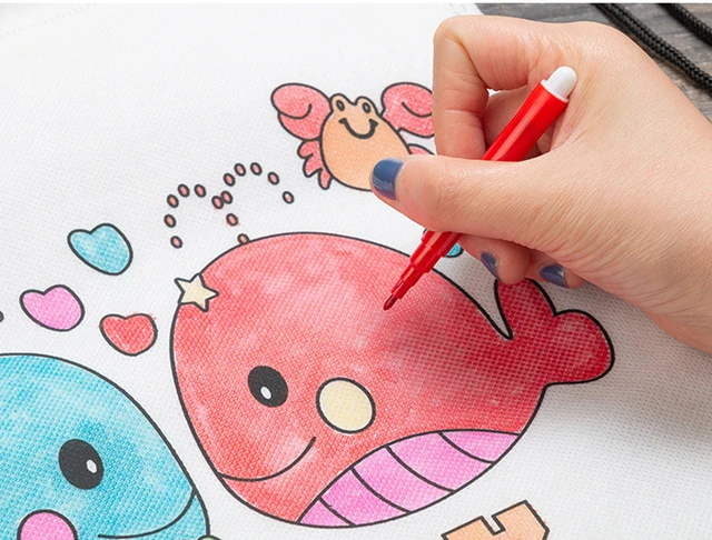 1 Set DIY Hand-Painted Coloring Graffiti Painted Cartoon Non-Woven Bag for Children Handmade Gift Bag Toy with Tool 5