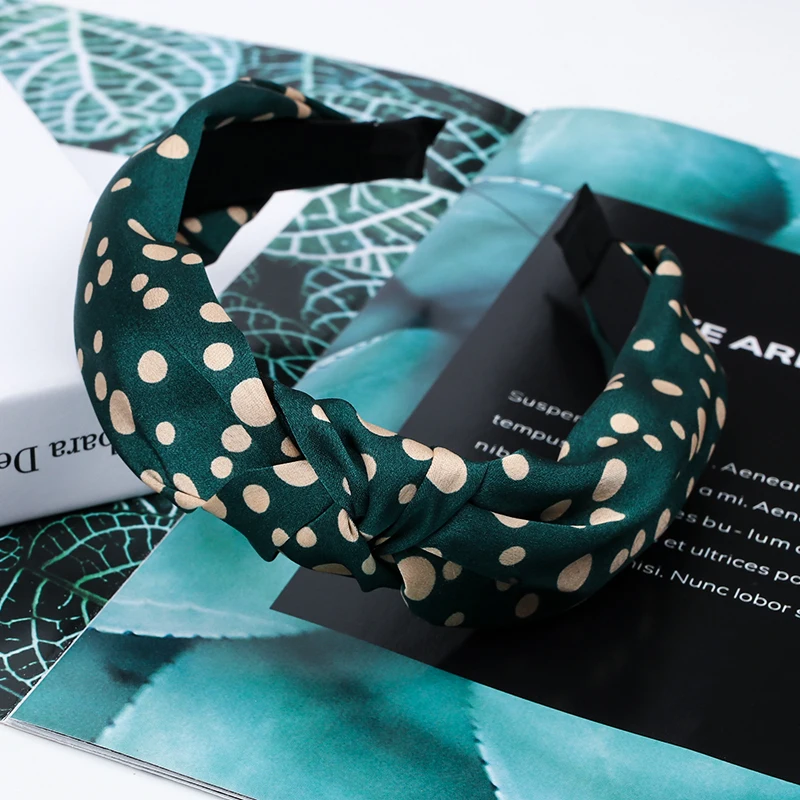 

Fashion Dot Printed Satin Hairband for Women Girls Knot Headband Black White Hair Hoops Bezel Female Hair Accessories