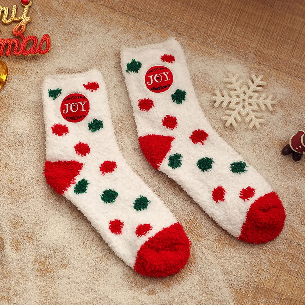 Теплые зимние женские мягкие носки-тапочки для девочек рождественские носки для сна плюшевые теплые цветные умеренно мягкий милые носки с принтом 30H
