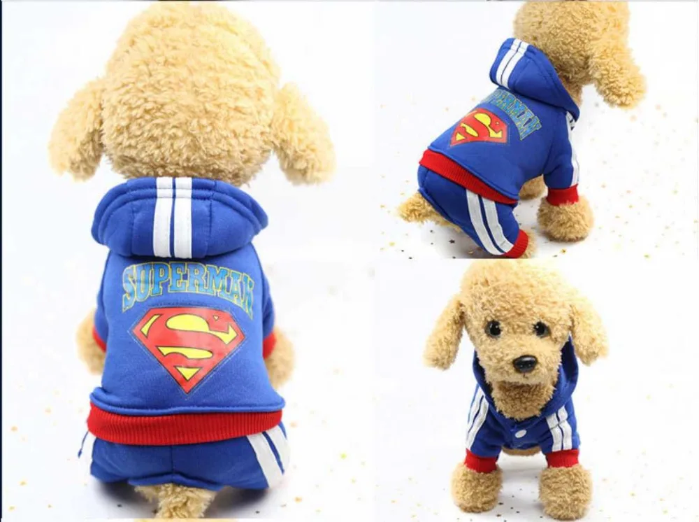 4 ноги одежда для собак пальто худи для щенков, собак Супермен/летучая мышь зимняя одежда костюмы со свитером размер XS-XXL 40 шт./лот