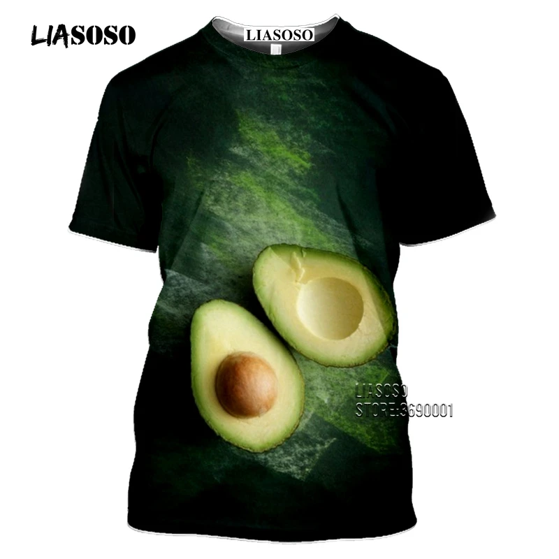 LIASOSO Green Fruit Avocado Men's T-shirt 3D Print Cartoon Fruits Tshirt Women Summer Short Sleeve Casual Hip Hop Tee Shirt Tops (17)