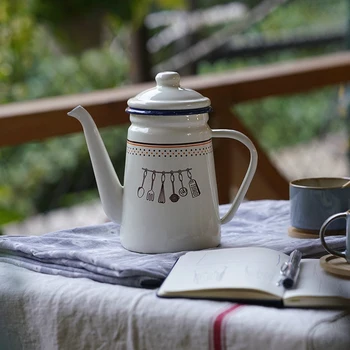 

1L Japanese Style Drop Coffee Pot Enamel Heated Water Teapot