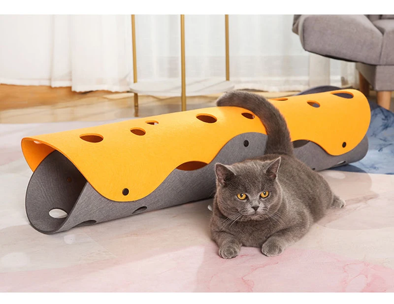 2 In 1 Cat Tunnel Toy Foldable and Stitchable Toys Felt Cat Nest Funny Pet Interactive Rolling Tubes Washable Cat House