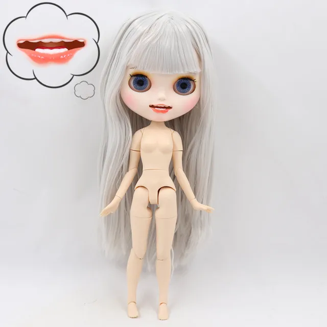 ICY 1/6 Blyth customized doll NO.BL1003 white skin and joint body with open mouth matte face for girl gift toy - Цвет: nude doll