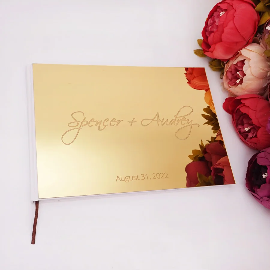 Horizontal Personalized Album Mirror White Blank Wedding Signature Guestbook Acrylic Sticker Check in Book 10x7 Inches