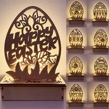 

2022 Easter Rabbit Egg Wooden Pendant LED Warm Lights Ornaments Night Lihgts Kids Bedroom Decor Happy Easter Party Decoration