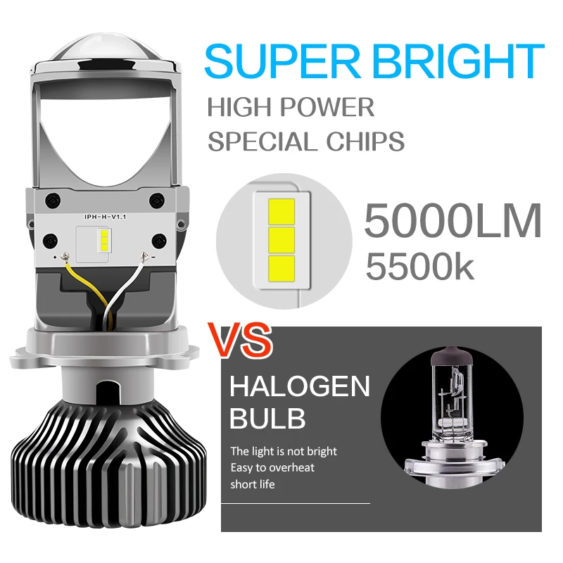 Günstig R8 2 stücke Fanless H4 9003 FÜHRTE Mini Projektor Objektiv Auto Auto Hohe Abblendlicht LED Scheinwerfer Lampe 12V 5500K 5000LM Glühbirnen RHD LHD