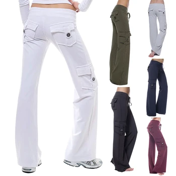 

Women Pants Elastic Waist Button Pockets Fitness Exercise Running Pants K2