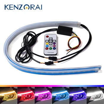 

2 pcs led daytime running light car Strip Turn Signal Light RGB controller drl universal LED headlight modification accessories