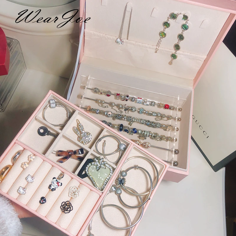 Caja de joyería apilable para el pecho superior, estuche de viaje, anillo Pandora, pulsera, organizador cuentas, brazalete, Trollbeads, de colección de almacenamiento|Envase y exposición de joyería| - AliExpress