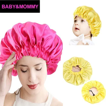 

Hair Satin Bonnet For Sleeping Shower Cap Silk Bonnet Femme Women + Kids Caps Night Sleep Cap Head Cover Wide Elastic Band Z0508