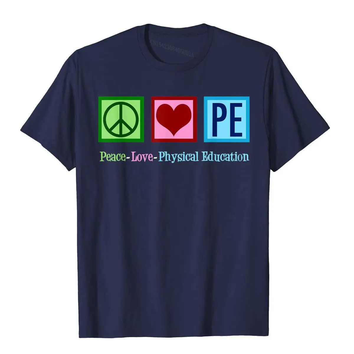 Peace Love P.E. T-Shirt for Physical Education PE__B5477navy