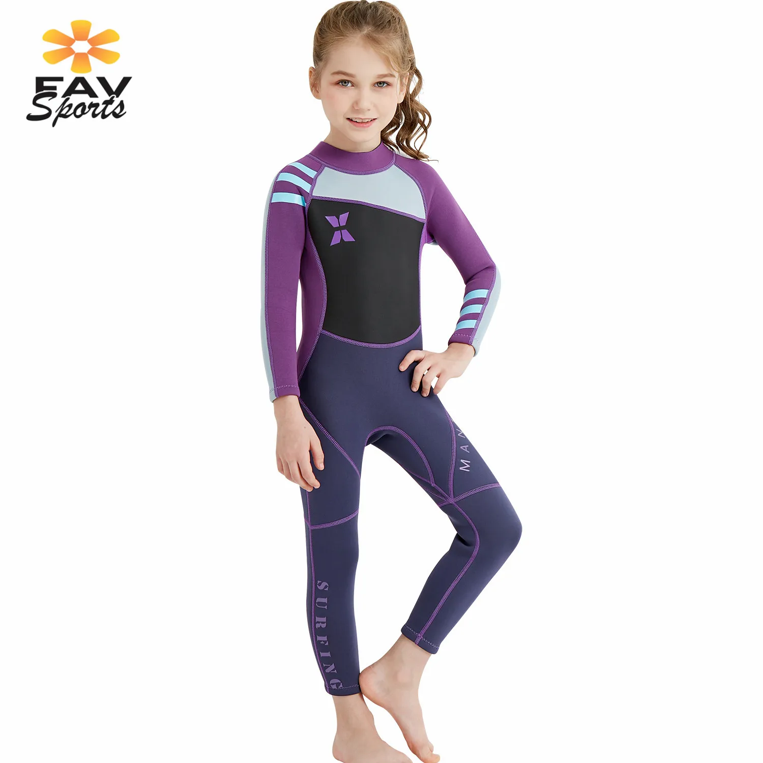 FAVSPORTS купальники для девочек 2,5 мм Неопреновые водолазные костюмы с защитой от ультрафиолетового излучения Теплый купальник для детей полный боди для серфинга плавательный костюм - Цвет: Фиолетовый