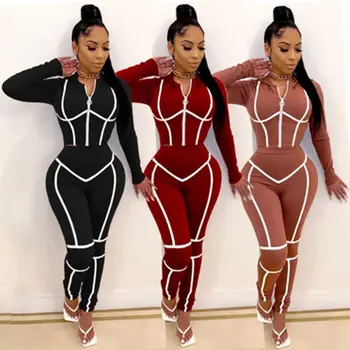 

ZKYZWX Sexy Sports Hoodies Fall Women Two Piece Set Sweatsuit Striped Full Sleeve Tops Fashion Streetpants Fitness Outfits Suits