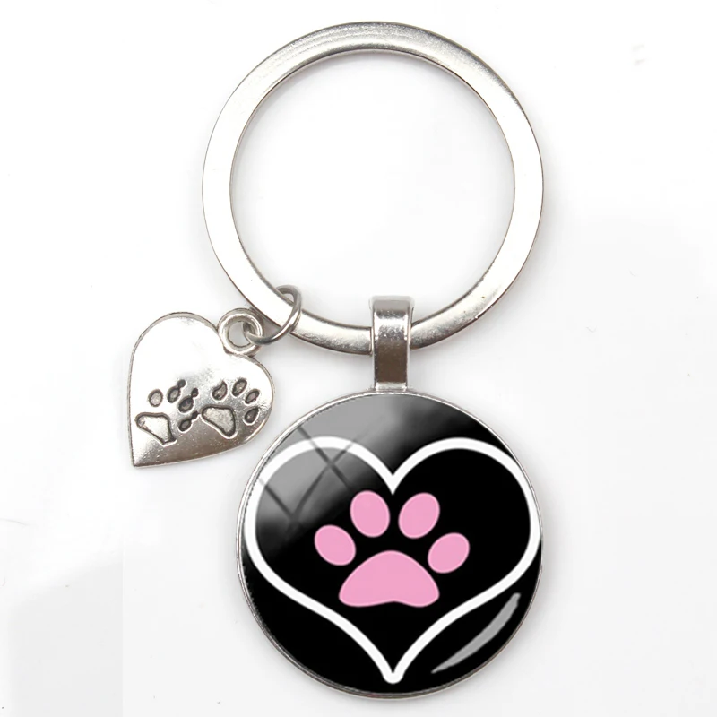 

New Love Pendant Keychain Paw Print Key Ring Dog Couple Silver Plated Keychain To Friends Christmas Gifts for Friends