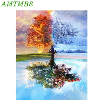 

AMTMBS Frame DIY Painting By Numbers Tree Landscape Coloring By Numbers Acrylic Canvas Wall Art Picture For Home Decors