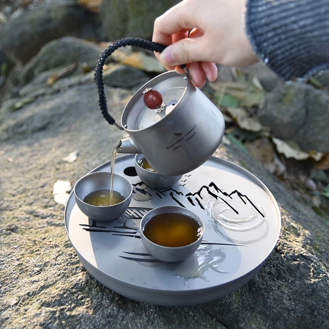 Boundless Voyage Tea Pot Cup Chinese Titanium Kung Fu Tea Set Camping  Portable Ultralight Landscape Painting