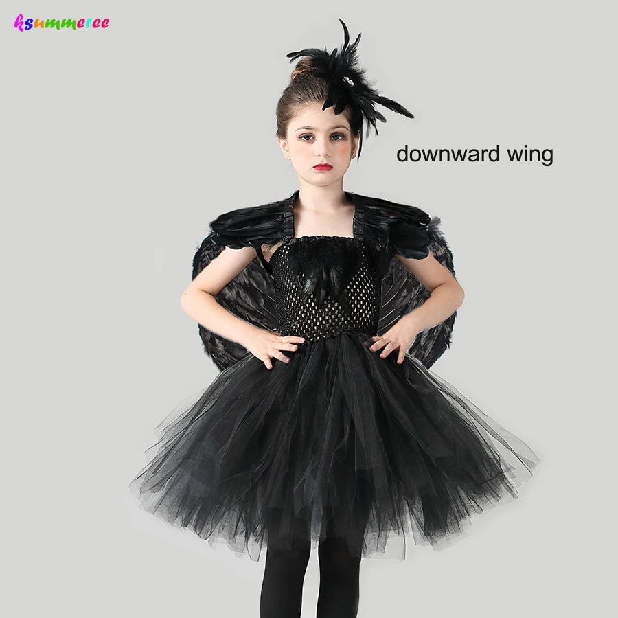 Children Black Swan Lake Ballerina Costume Kids Girls Gothic Witch
