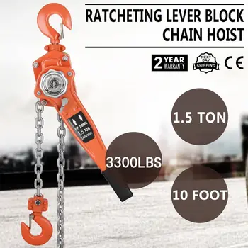 

10ft Ratcheting Lever Block Chain Hoist Come Along Puller Pulley 3m 1.5T PRO