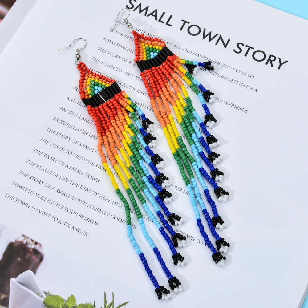 Новые модные висячие серьги из бисера с кисточками для женщин радужные длинные