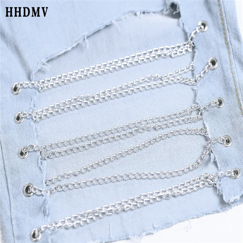 HHDMV новые женские модные джинсовые штаны с высокой талией и карманами, рваные джинсовые брюки до колена GME1237