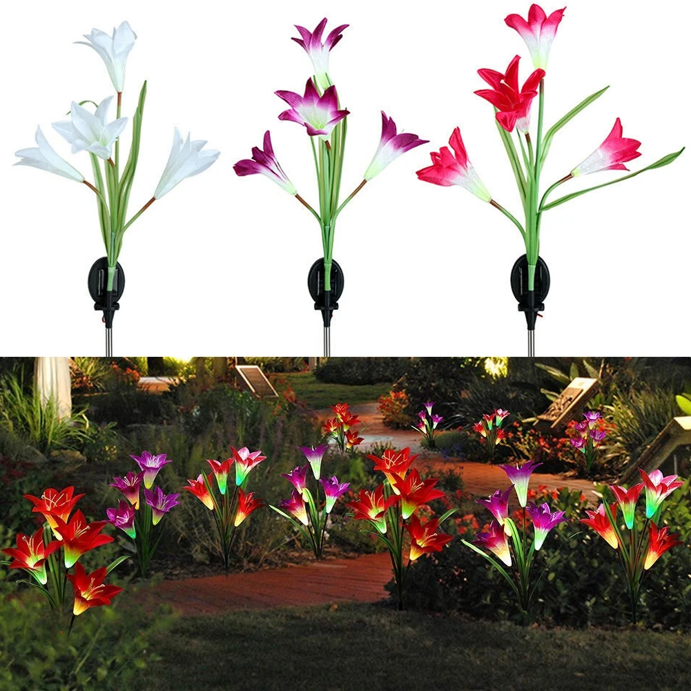 4 LED Solar Power Lily Flower Stake Lights Outdoor Garden Path Luminous Lamps