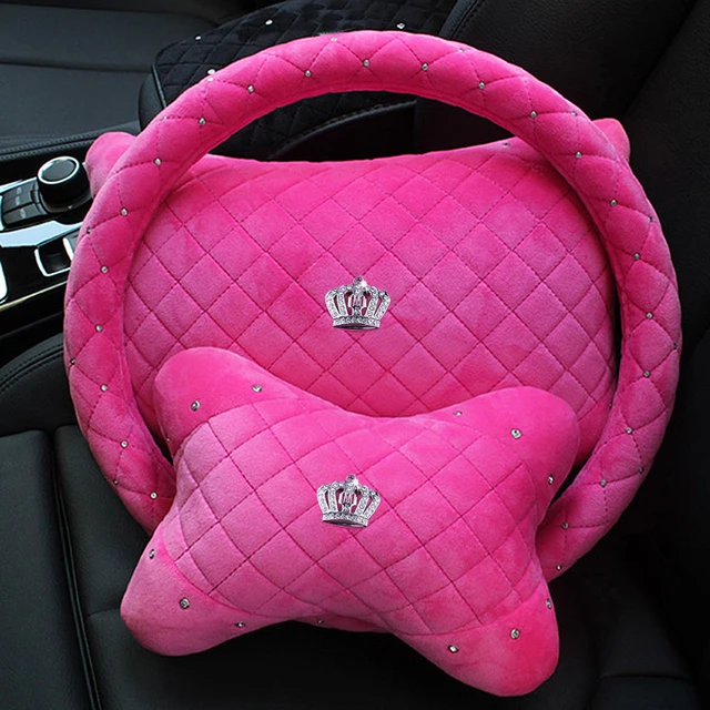 Hot Rose Pink Bling Car Accessories Interior Set for Women Girls Glitter  Plush Warm Automotive Seat Covers Cushion Crown Decor - AliExpress