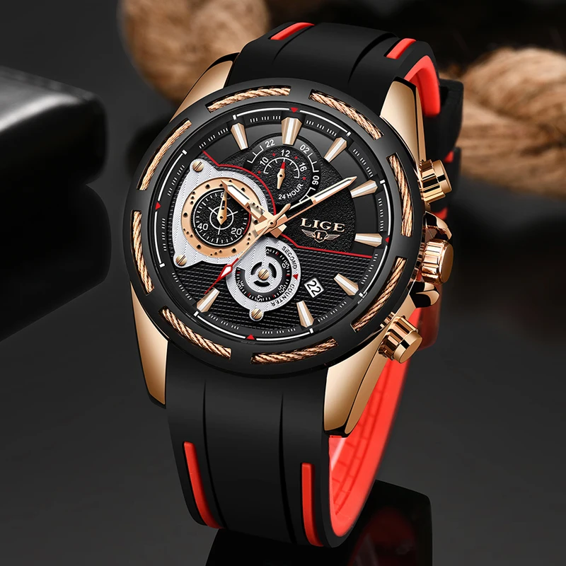

2020 New LIGE Silicone Strap Men Watches Fashion Top Brand luxury Business Luminous Quartz Casual Waterproof Date Watch Clock
