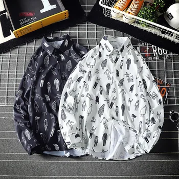 

Ropa De Hombre 2020 Autumn New Lapel Loose Printed Long-sleeved Shirt Youth Fashion Camisas Para Hombre Men's Clothing