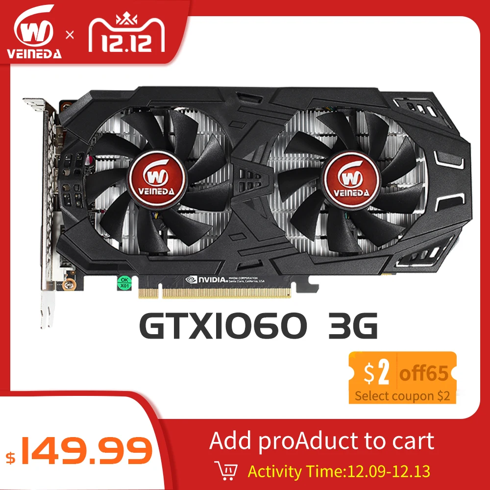 Online VEINEDA Scheda grafica GTX 1060 3GB 192Bit GDDR5 GPU Della Scheda Video PCI E 3.0 Per nVIDIA Gefore Giochi della Serie stronger di GTX 1050Ti