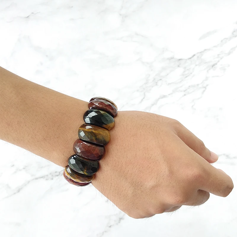 BOEYCJR Red Yellow Blue Magic Tiger Eye Natural Stone Beads Bangles& Bracelets Handmade Jewelry Energy Bracelet for Men