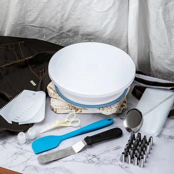 

45pcs/set Cake Tools Nozzle Decorating Stand Craft Turntable Set Cupcake Rotating Plate Revolving Baking Decorating